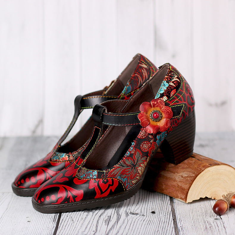 High Heels Female Retro Women's Fashion Flowers Handmade Ethnic Style