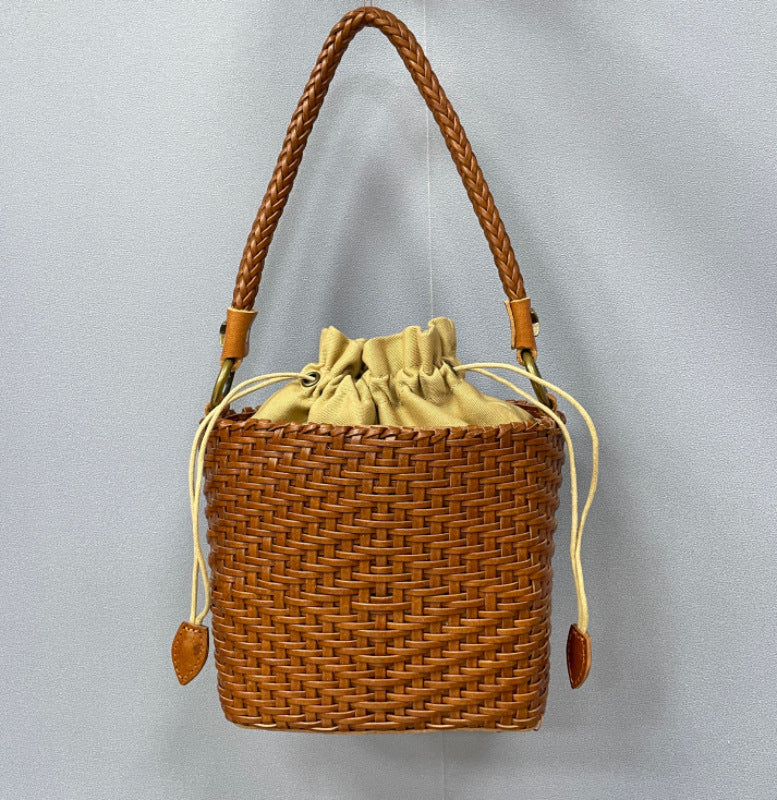 Bolso de mano vintage de piel de vaca para mujer