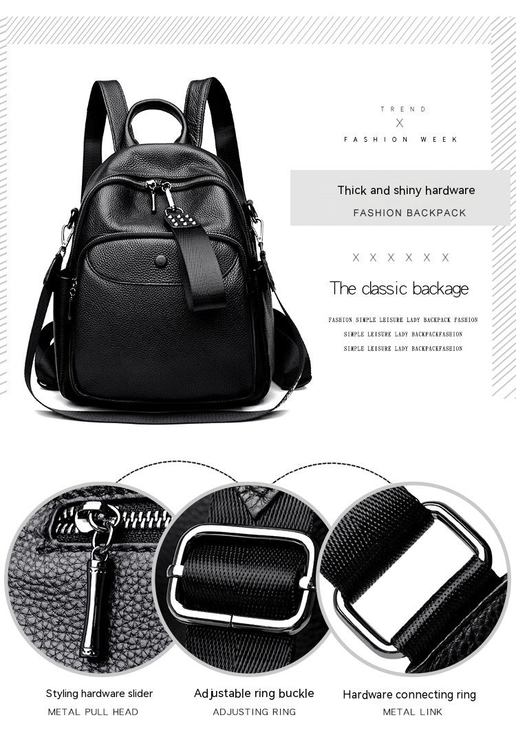 Korean Style Fashionable Large Capacity Preppy Style First Layer Cowhide Travel Backpack