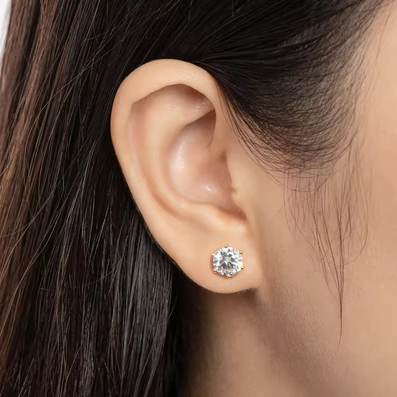 Pendientes de plata de ley S925 con diamantes de imitación de 1 quilate para mujer