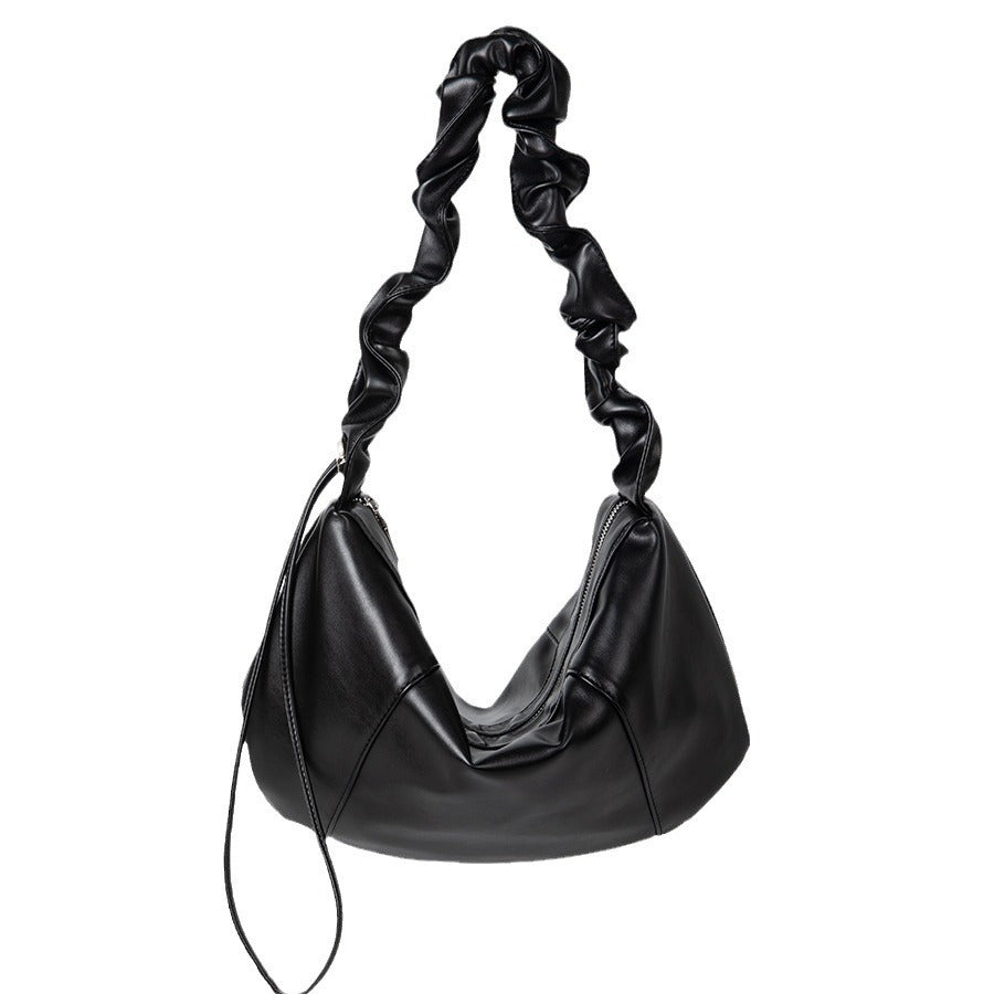 Pleated Shoulder Strap Retro Soft Leather Shoulder Bag