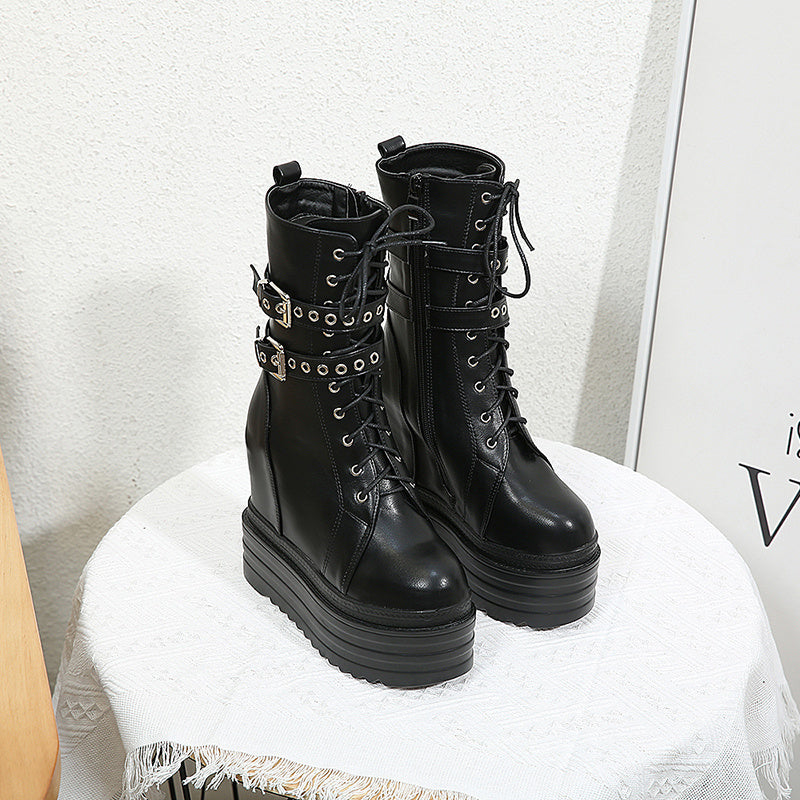 Female New Style Of All Kinds Of Internal Increased Wedge-heeled Platform Ankle Boots High Heel