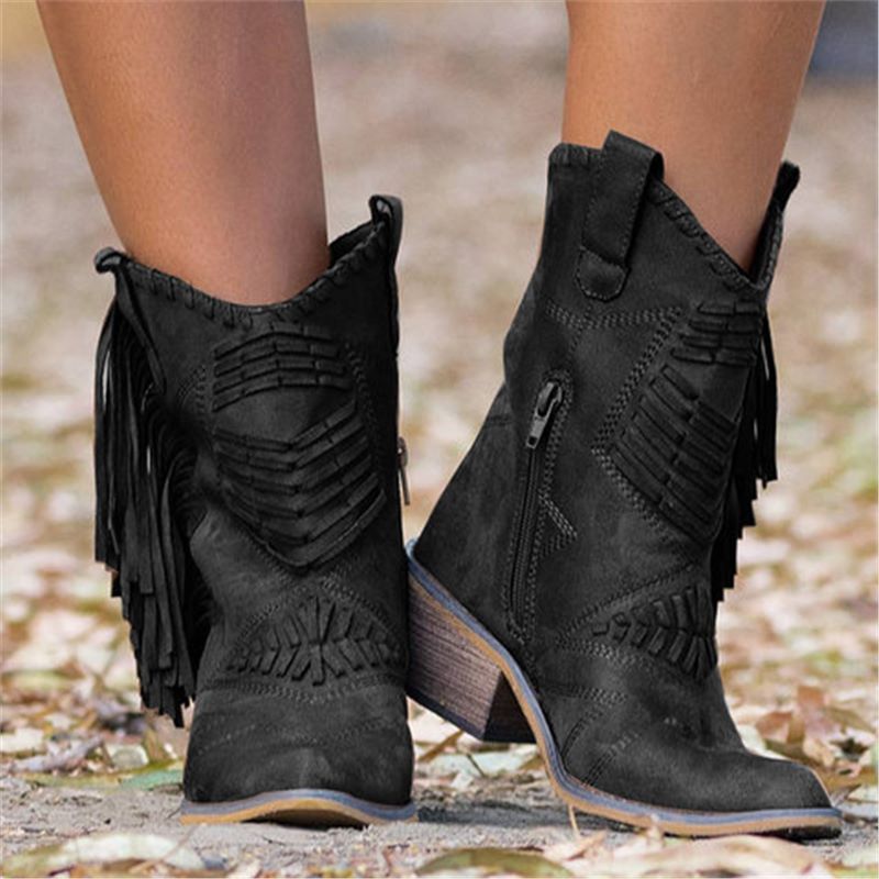 Mid-calf Chunky Heel Women's Side Zipper Boots