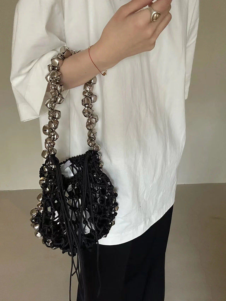 All-match Retro Dark Silver Bell Portable Shoulder Underarm Bag