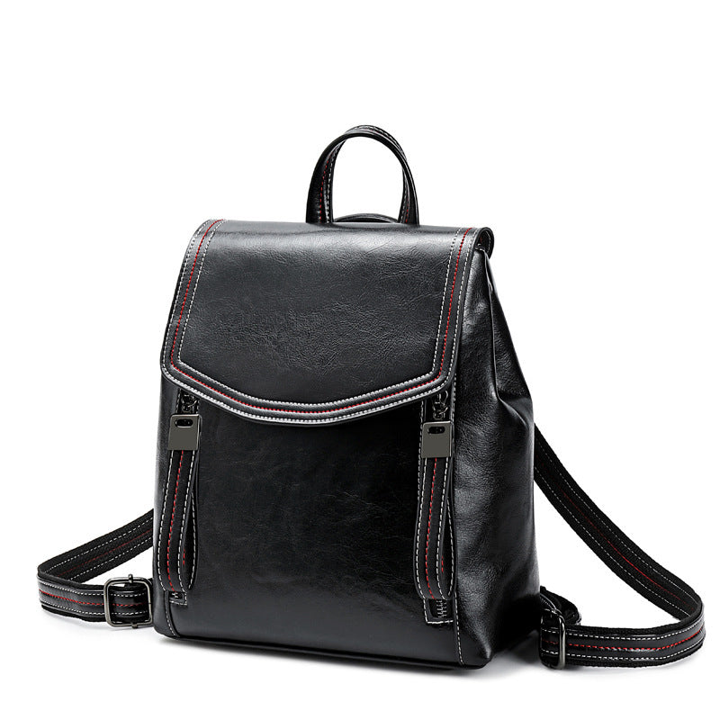 Women's New Contrast Color Versatile Leather Backpack