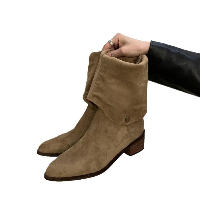 Botas de motociclista largas de mezclilla estilo western para mujer