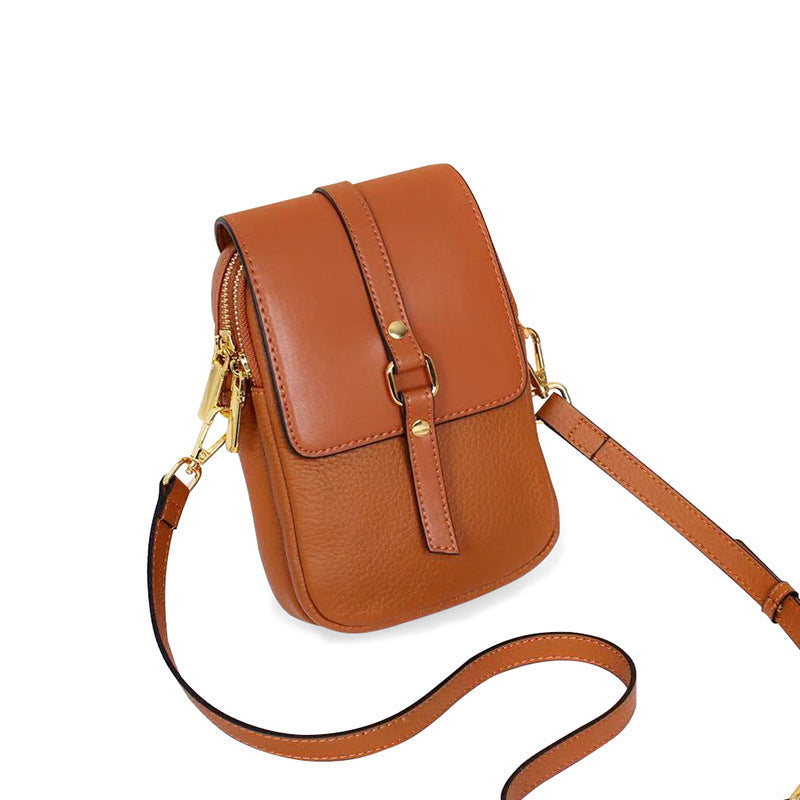 First Layer Cowhide Mobile Phone Retro One-shoulder Diagonal Bag