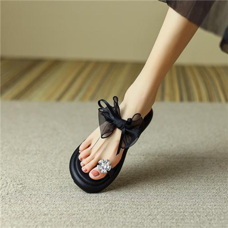 Muffin Platform Rhinestone Toe Covering Fashion Outdoor Slippers