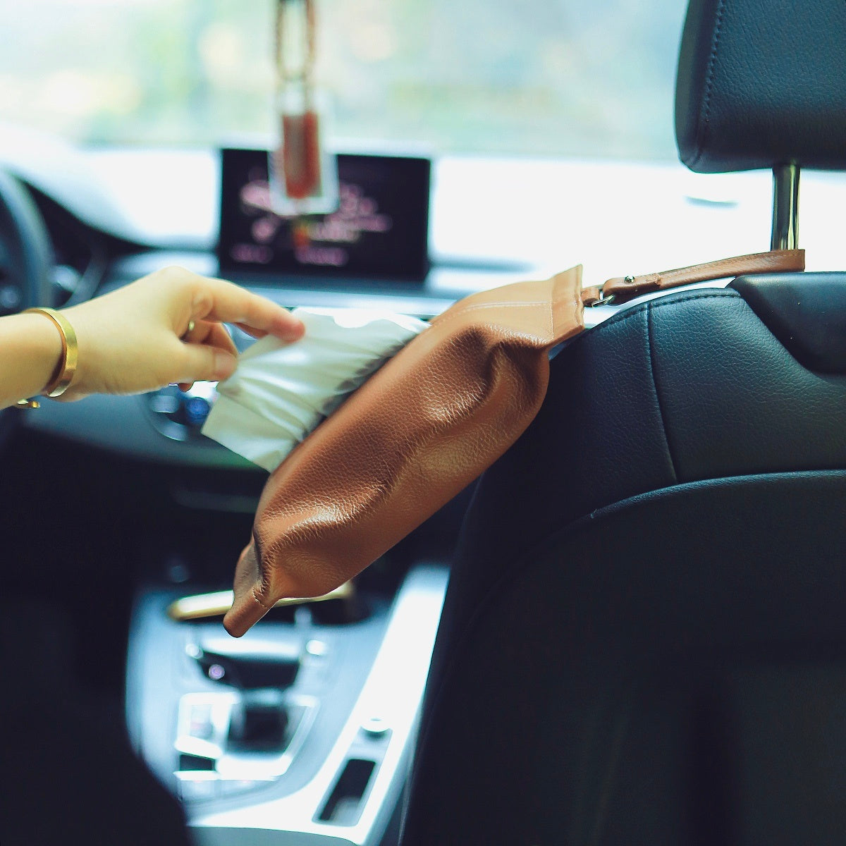 Car Leather Hanging Drawer Storage Box