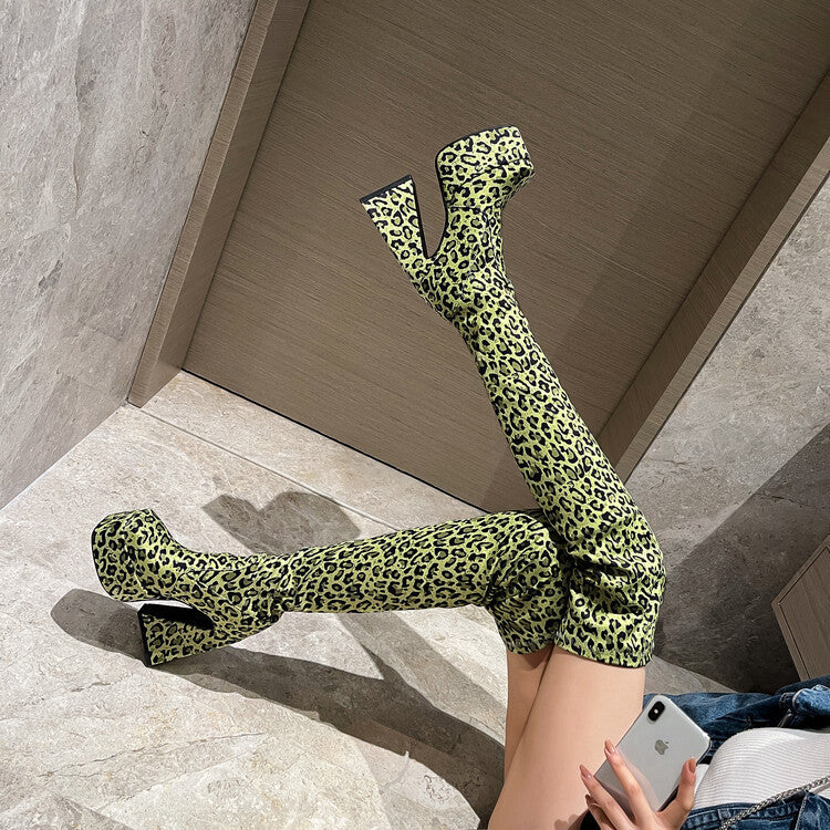 Square Head Thick Heel Knee High Boots