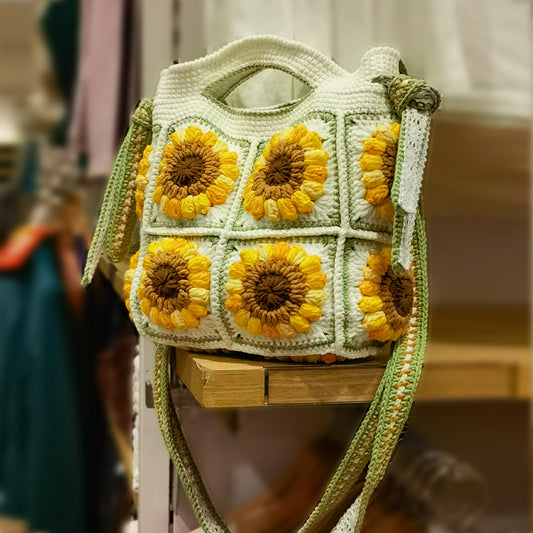 Wool Crocheted Hand-held Crossbody Dual-use Sweet Hand-woven Sunflower Women's Bag