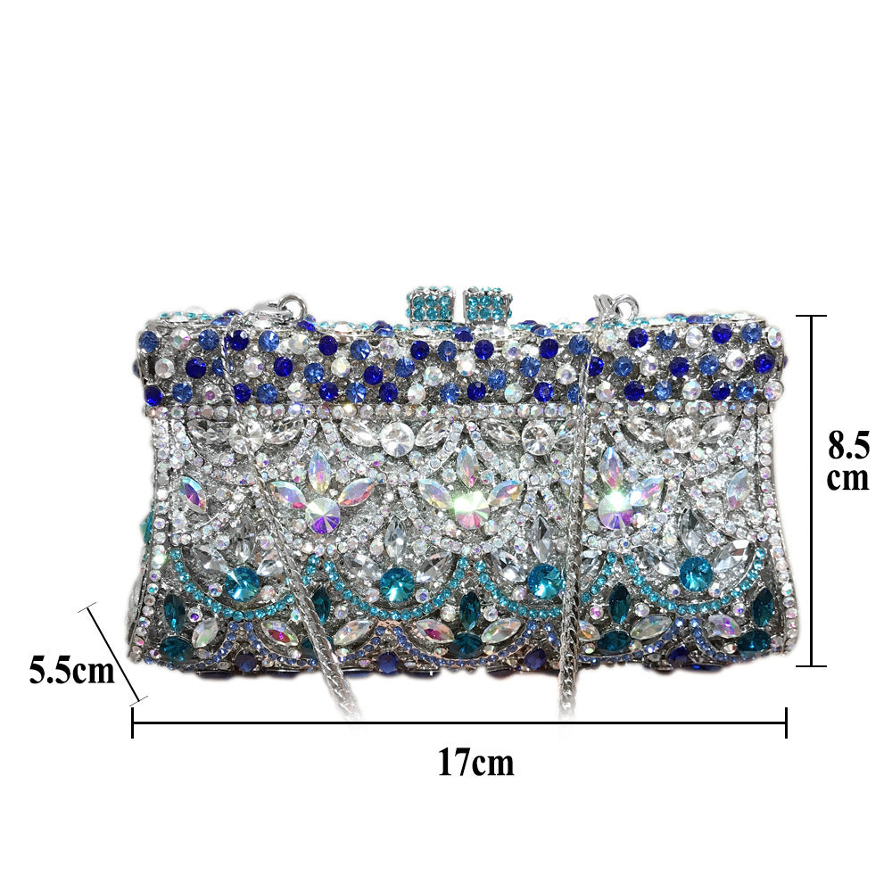 Fish Scale Blue And White Porcelain Diamond Metal Evening Bag With Diamonds