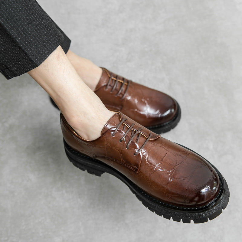 Men's Leather Shoes With Thick Sole And Increased Height