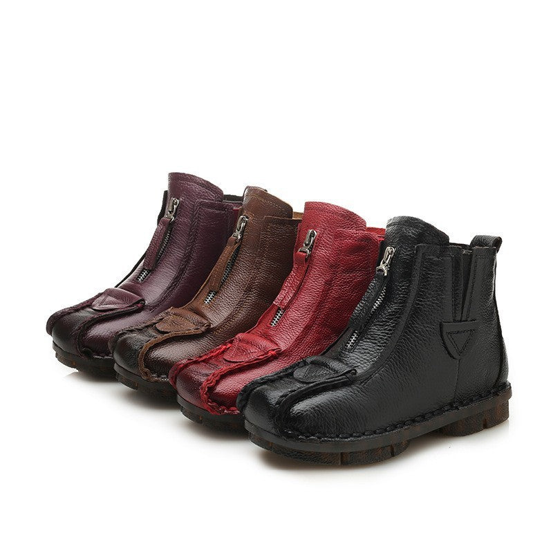 Women's Fashion Retro Warm Fleece-lined Genuine Leather Cotton-padded Shoes