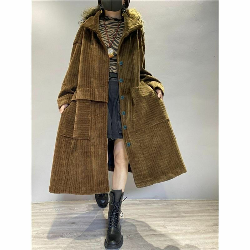 Corduroy Plus Size Coat Women's Mid-length