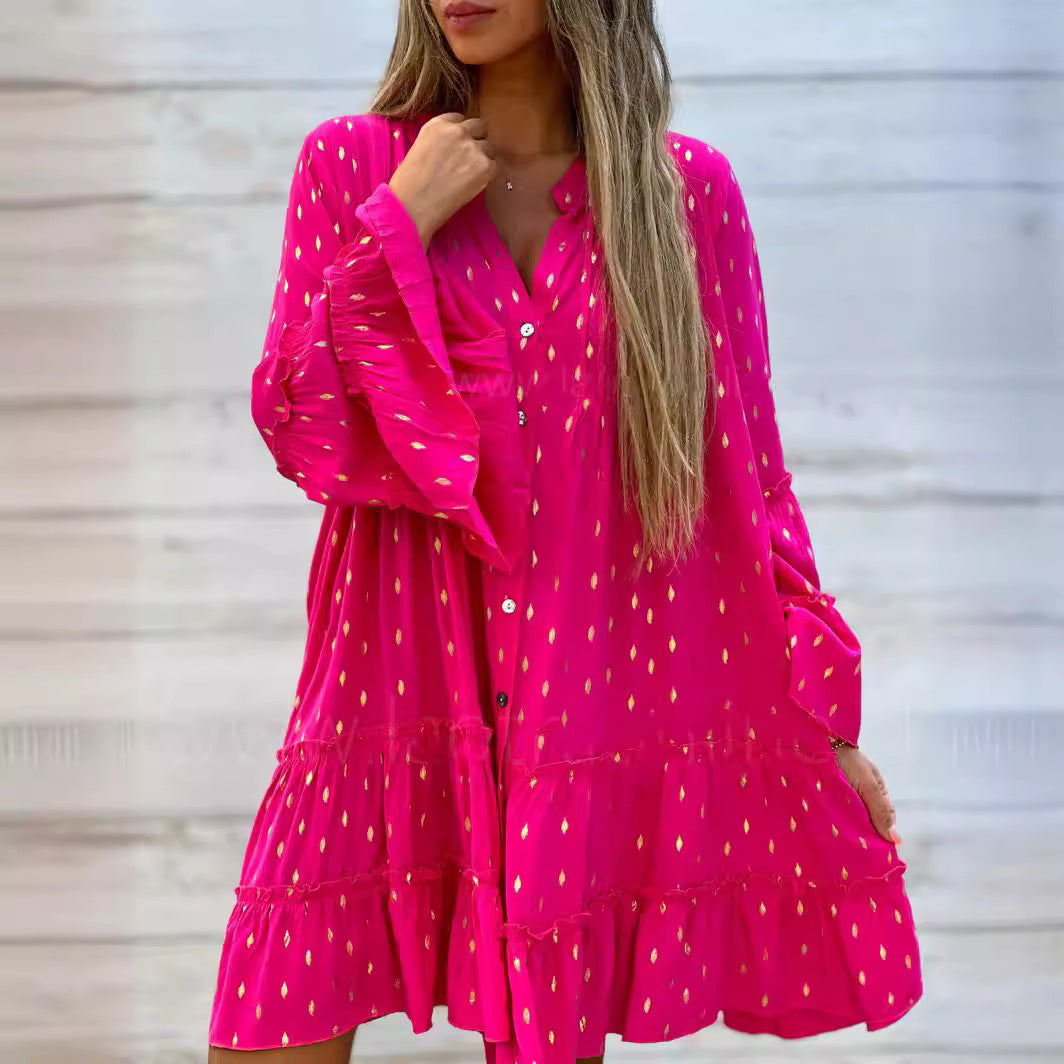 Vestido holgado con dobladillo ancho y mangas acampanadas a la moda para mujer