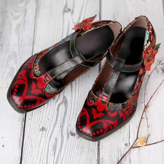 High Heels Female Retro Women's Fashion Flowers Handmade Ethnic Style