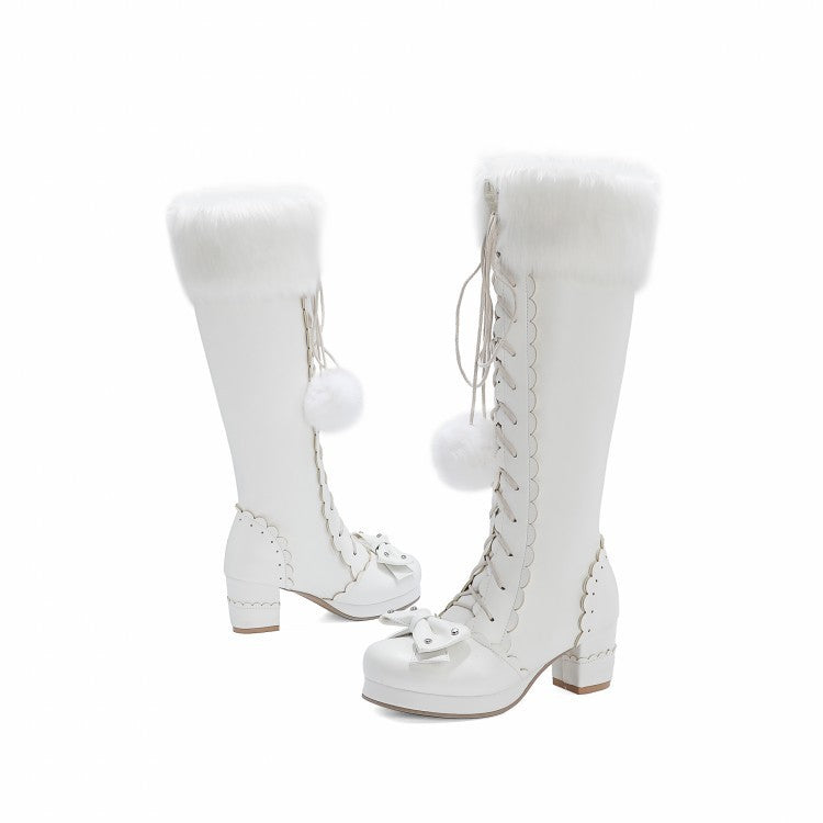 Lace-up Bow Women's Chunky Heel Boots