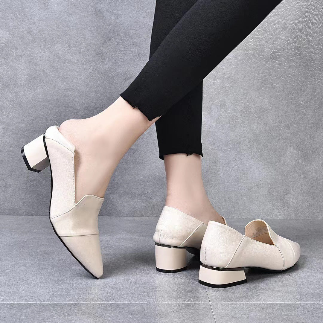 Women's Medium-heeled Shoes Genuine Leather