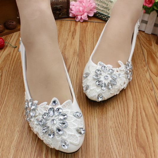 White Oversized Low Heeled Women's Shoes