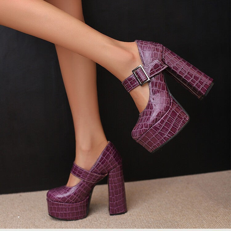 Women's Retro High Heels With Round Toe