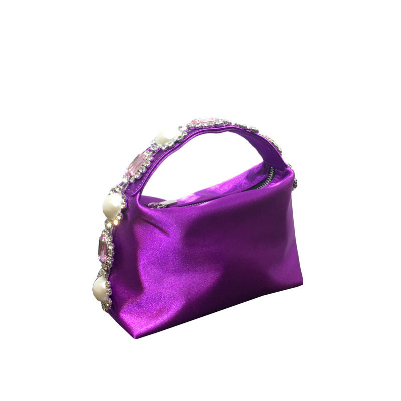 Flower Rhinestone Pearl Dinner Bag Silk Diamond Clutch