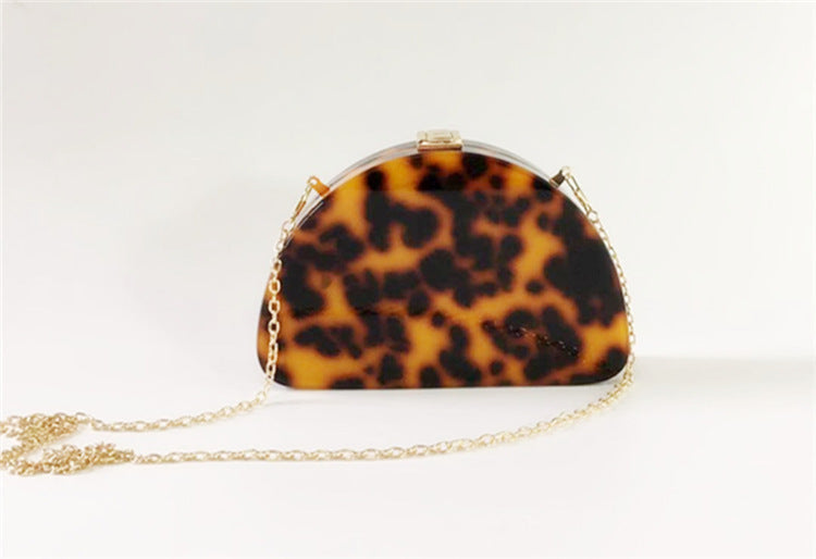 Leopard Print Semicircle Acrylic Clutch Women