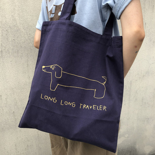 Dachshund Illustration Two-color Thin Canvas Bag