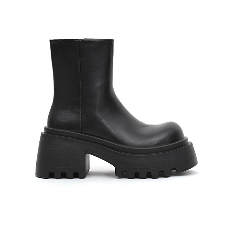 French Round Toe Stretch Thick Sole Skinny Boots