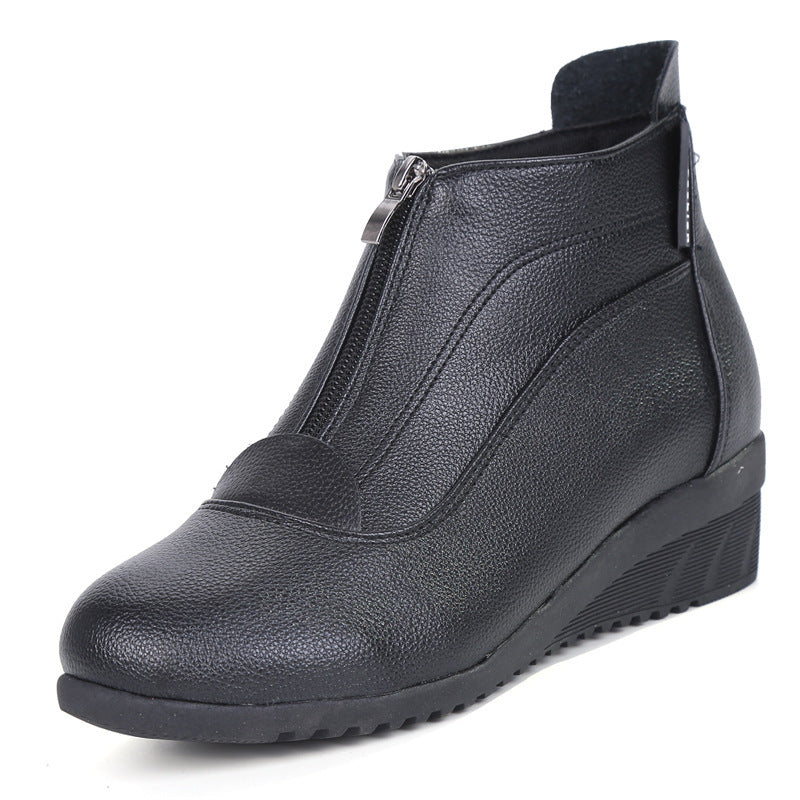 Soft Bottom Mid Heel Sports Middle-aged And Elderly Dancing Shoes Zipper Ankle Boots