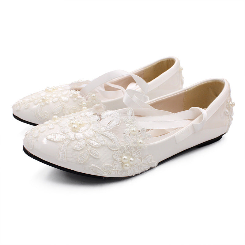 Strap White Large Flat Bottom Wedding Shoes