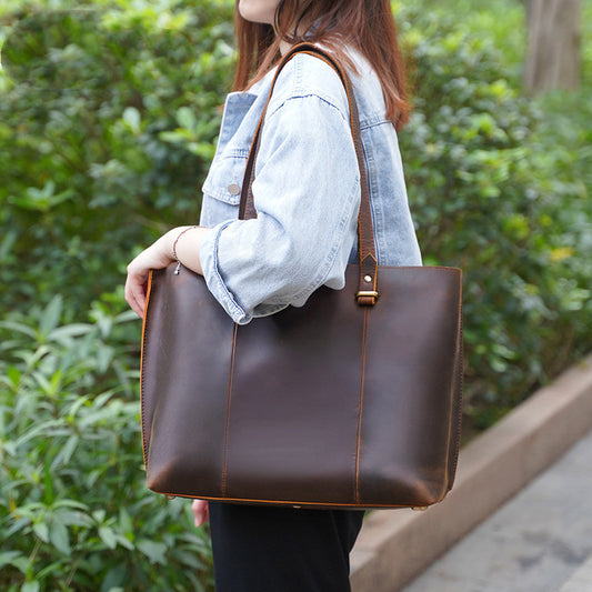 Vintage Large Capacity Handbag Top Layer Cowhide