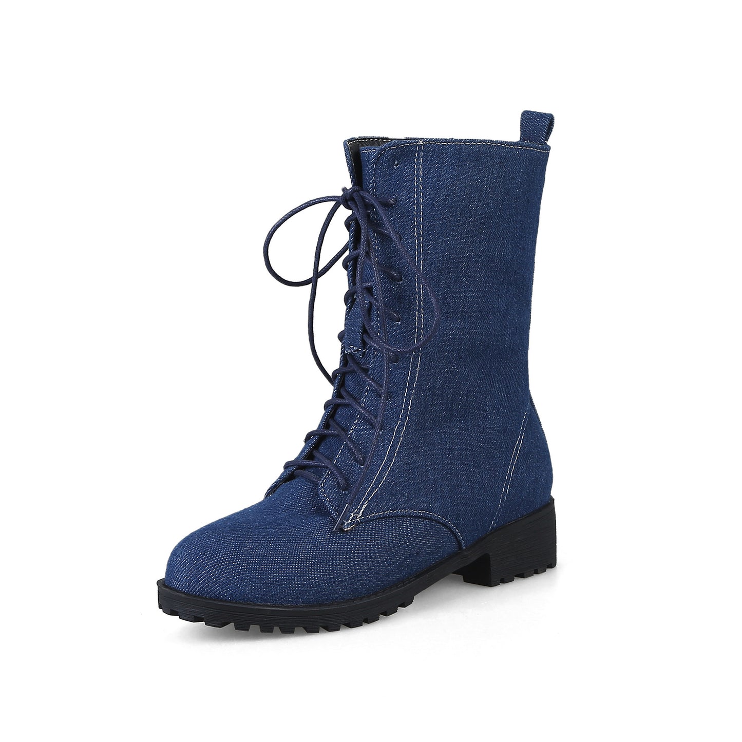 Women's Denim Front Lace-up Low Heel Martin Boots