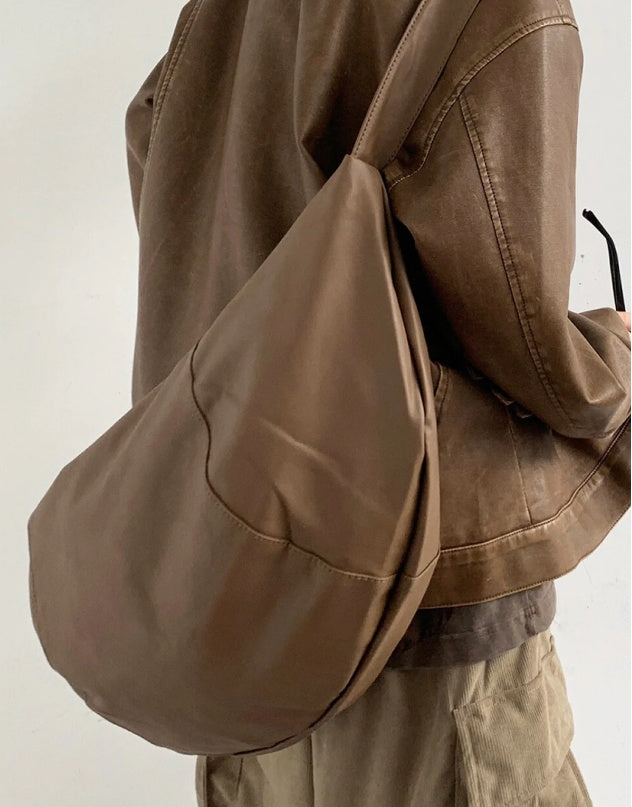 Retro Coffee Color Crossbody Male And Female College Style Versatile One Shoulder Dumpling Backpack