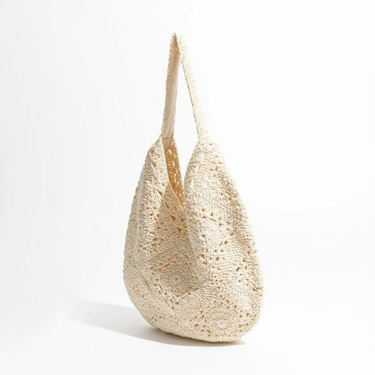 Bolso de hombro hueco estilo Mori con flores tejidas a crochet