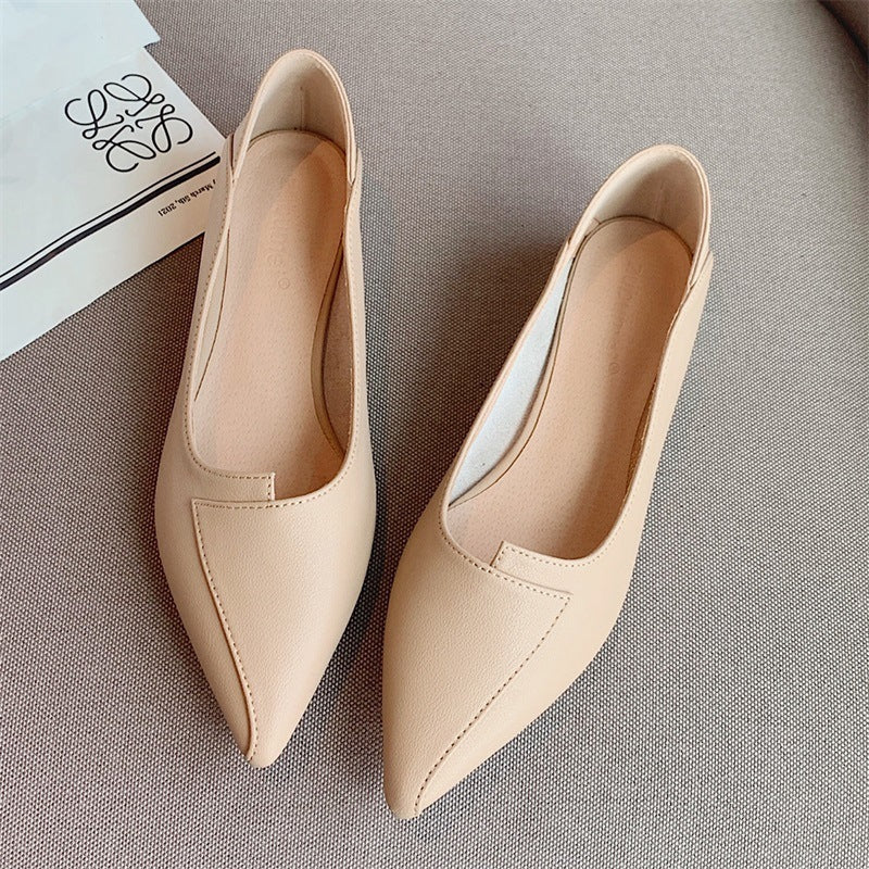 Pointed-toe Authentic Leather Soft Bottom Chunky Heel Shoes Two-way Shoes