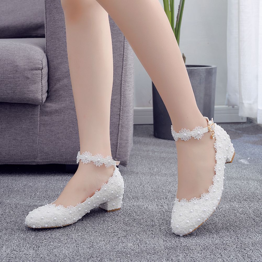 Zapatos de boda de encaje blanco para mujer