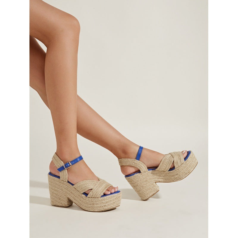 European And American Platform Wedge Hemp Rope Women's Sandals