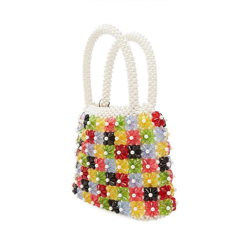 Women's Fashion Flower Heart Hand Braided Pearl Bag