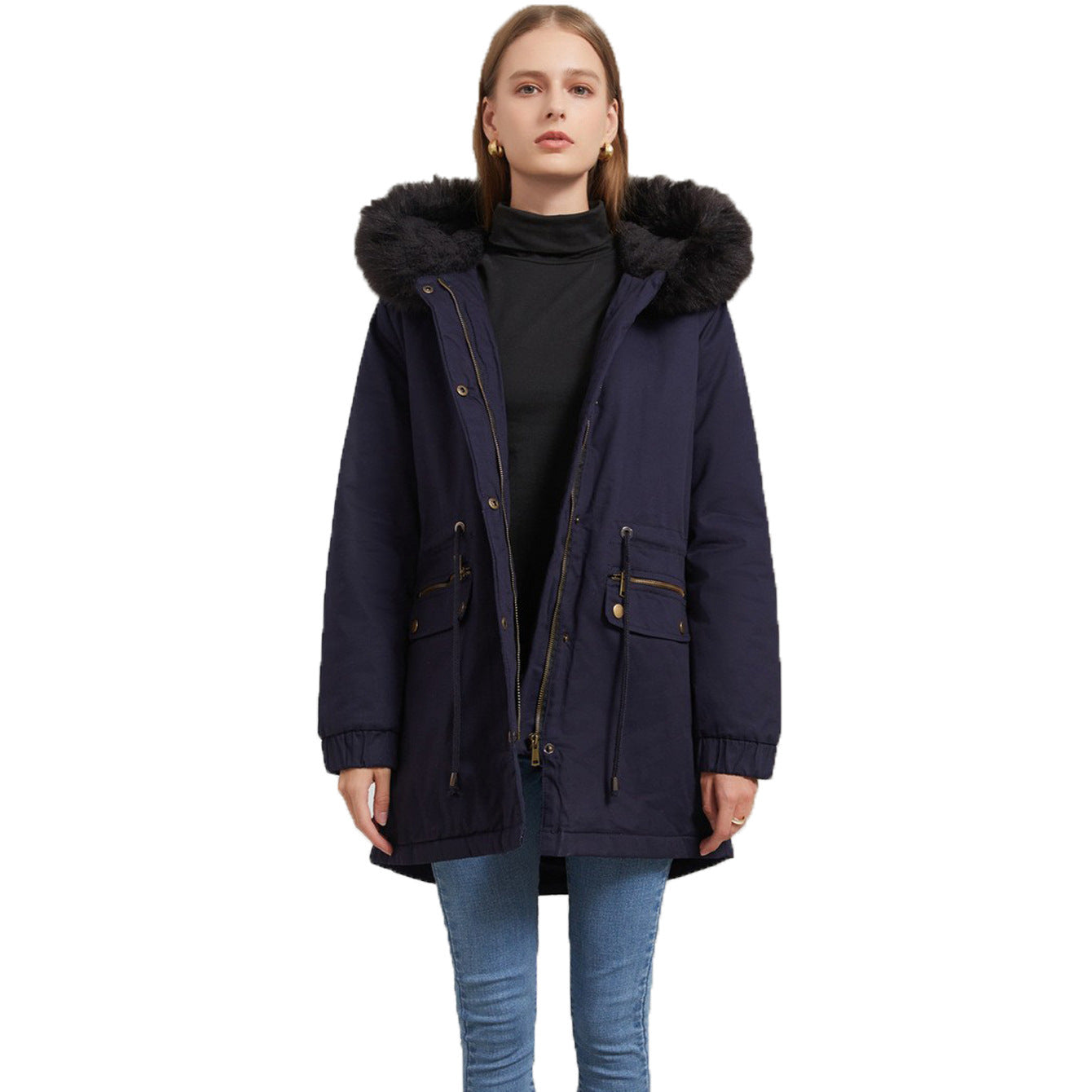 Women's Mid-length Fur Collar Coat Parker Cotton-padded Coat