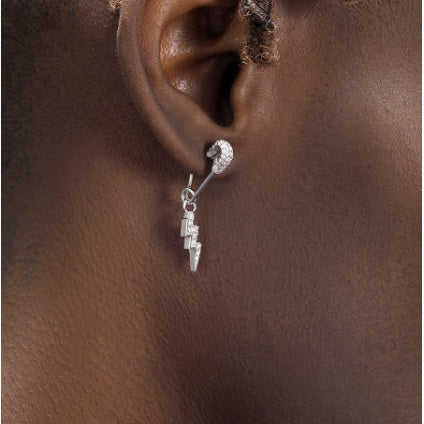 Pendientes de plata de ley 925 con imperdible para hombre, estilo hip hop