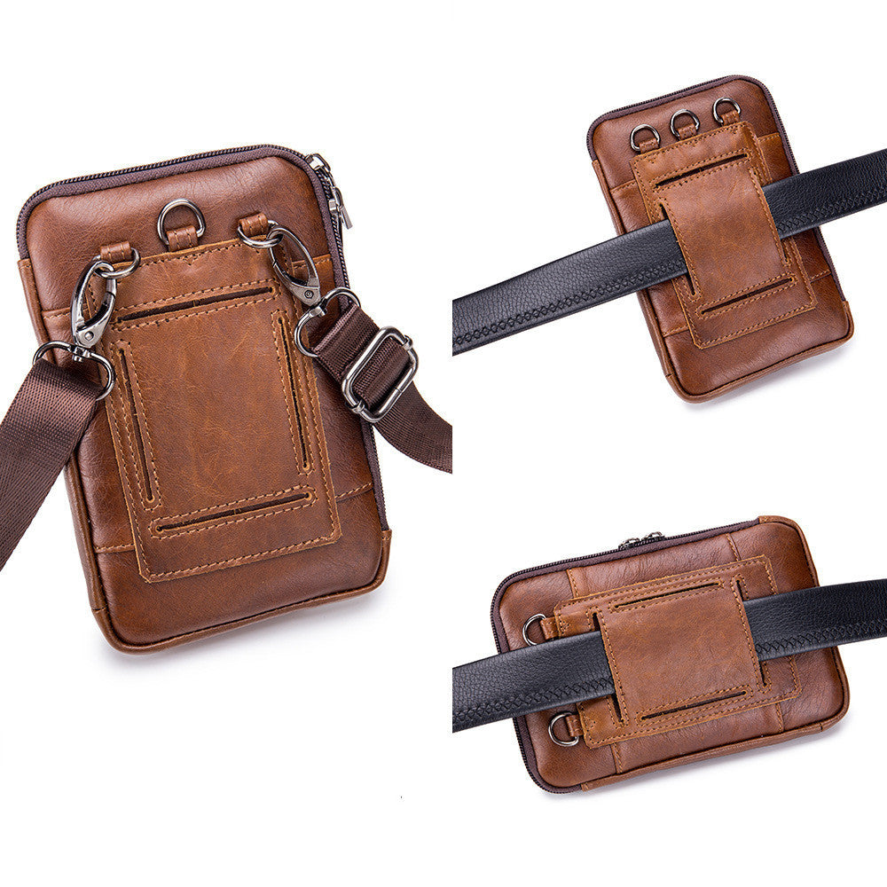 Men's Leather Phone Bag Multifunctional Hook Wearing Belt