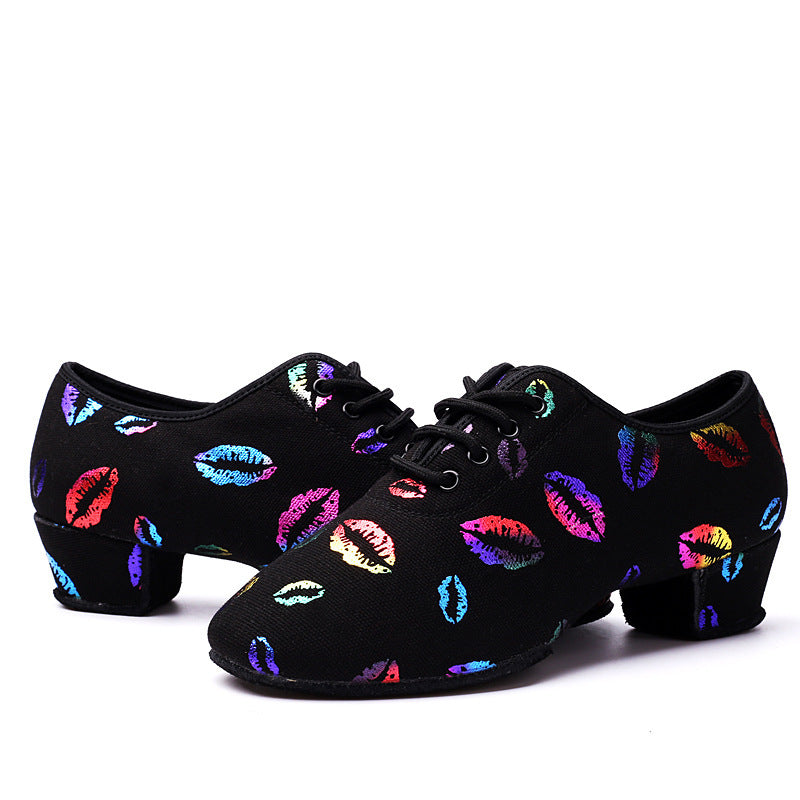 Autumn And Winter Color Lip Print Professional Dancing Shoes