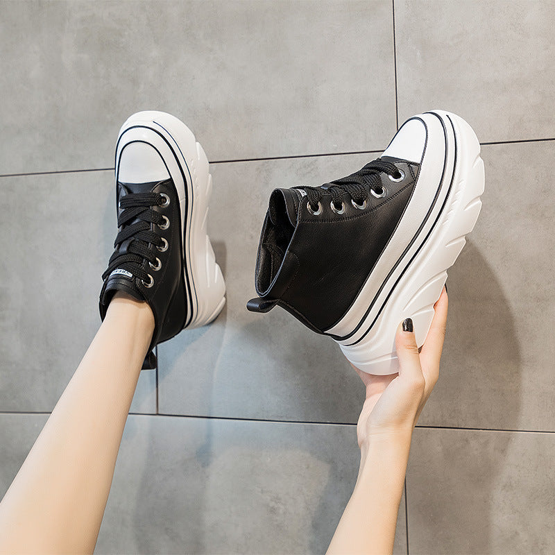 Platform High-top Shoes Casual Sports Skate Shoes All-match Height Increasing Insole Women's Shoes White Shoes