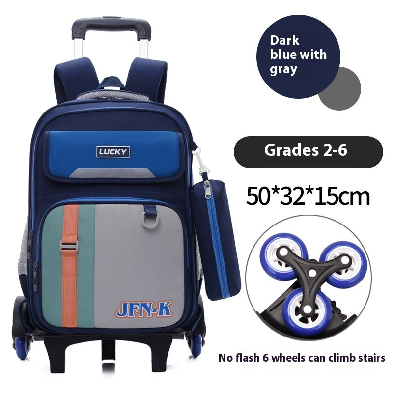 Elementary School Student Trolley Schoolbag Grade 1-6 Trendy Simple Wear-resistant Waterproof Spine-protective