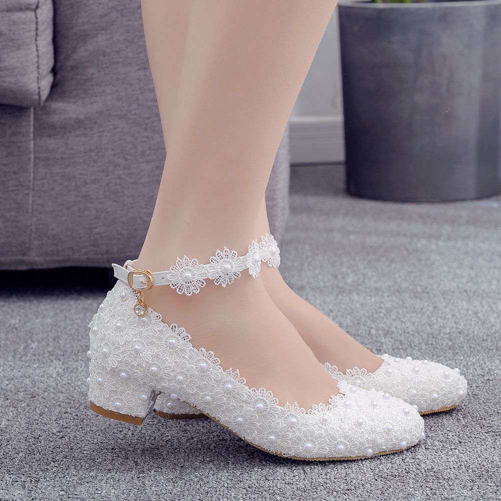 Zapatos de boda de encaje blanco para mujer