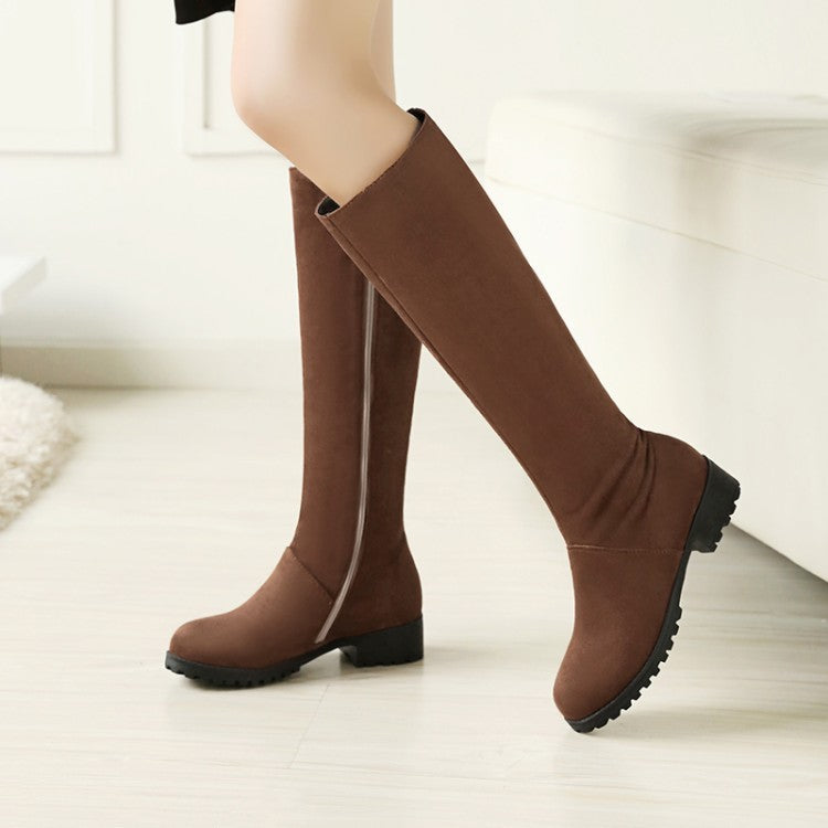 Long Women's Boots With Low Heel And Non-slip Side Zipper