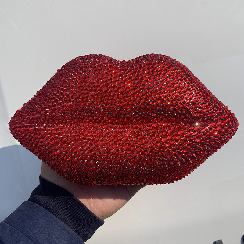 Bolso de mano para cena con cadena de labios de acrílico con diamantes incrustados y diamantes de imitación