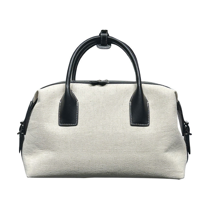 High-grade Light Luxury Linen Contrast Color Bowling Leather Casual Bag