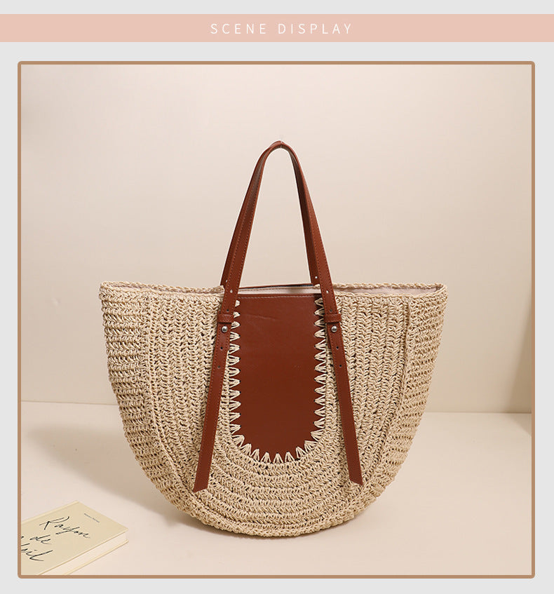 Semicircle Large Capacity French Shoulder Straw Bag